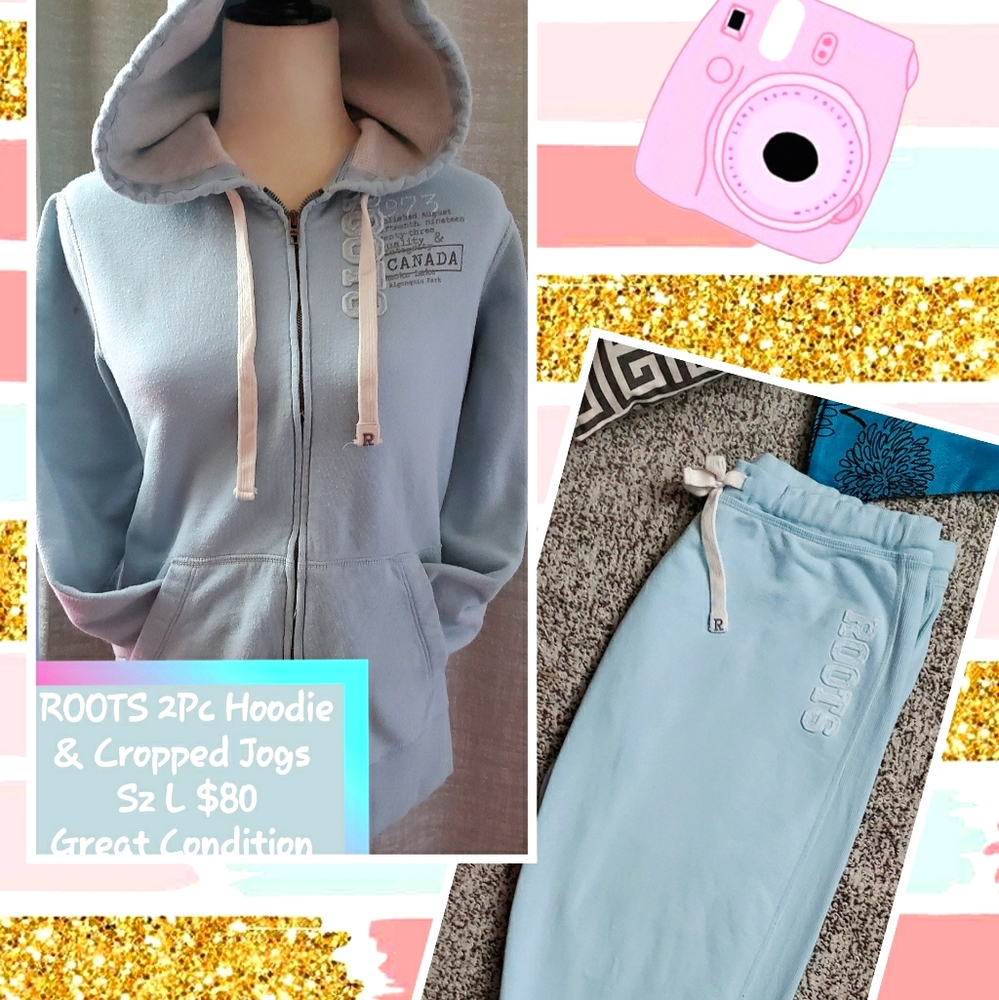Roots 2pc Baby Blue Hoodie & Crops Sz L